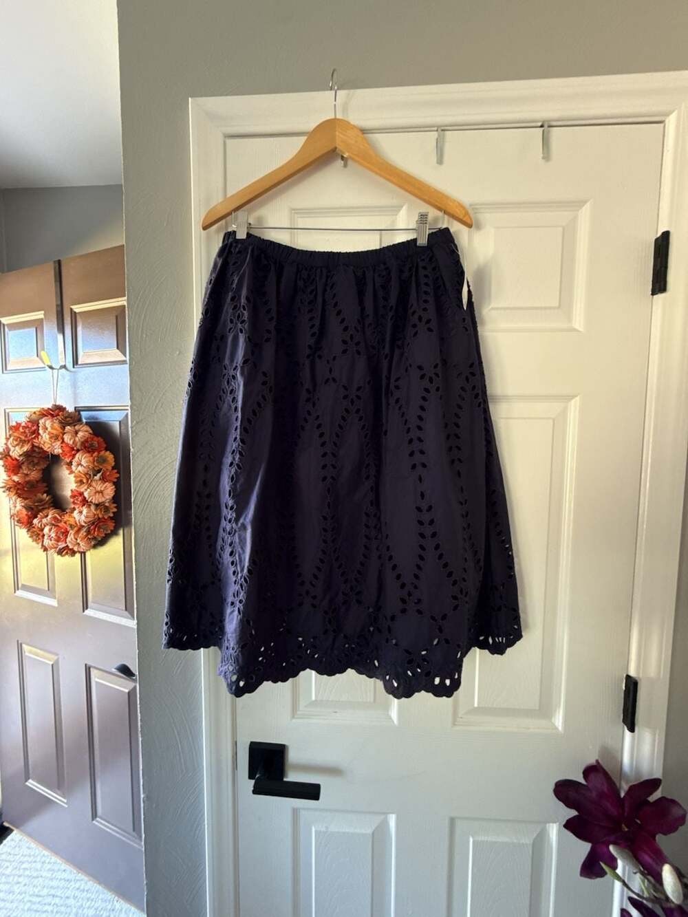 Frank & Eileen Gracie Cotton Eyelet Skirt Size L Navy Blue